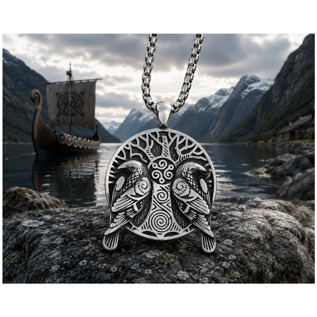 Odin's Ravens Hanger – Huginn & Muninn Pendant – Stainless Steel