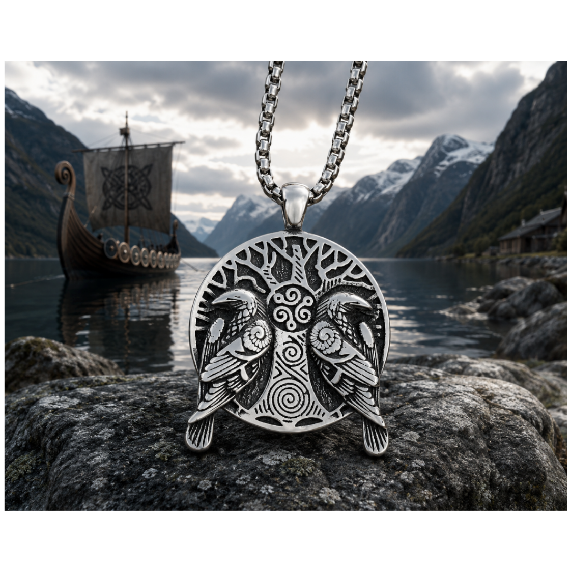 Odin's Ravens Hanger – Huginn & Muninn Pendant – Stainless Steel