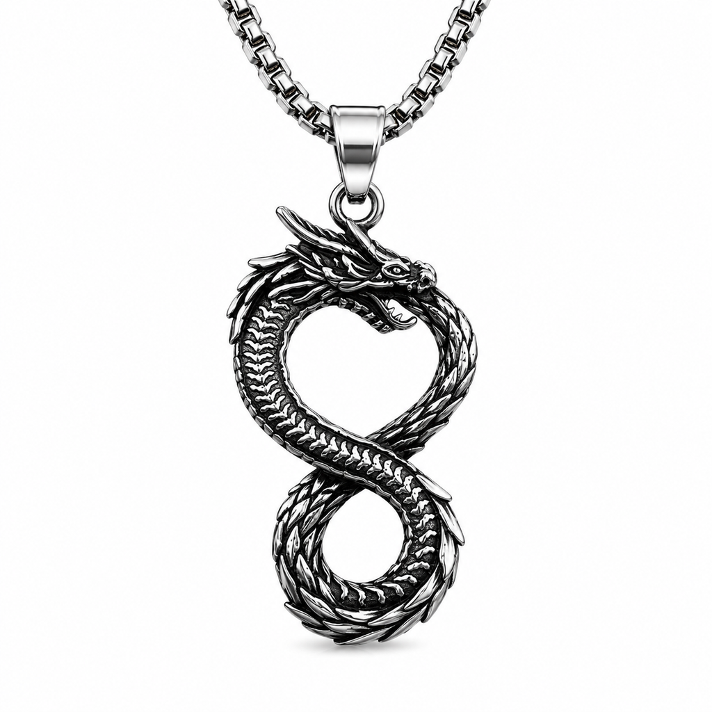 Norse Dragon Infinity Hanger – Stainless Steel Zilverkleurig