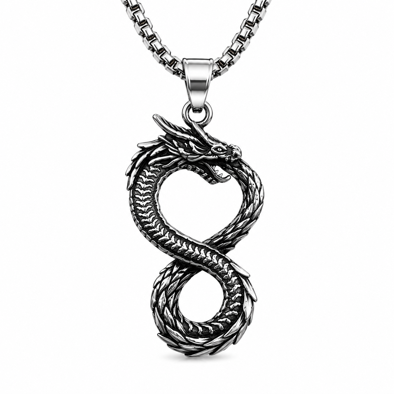 Norse Dragon Infinity Hanger – Stainless Steel Zilverkleurig
