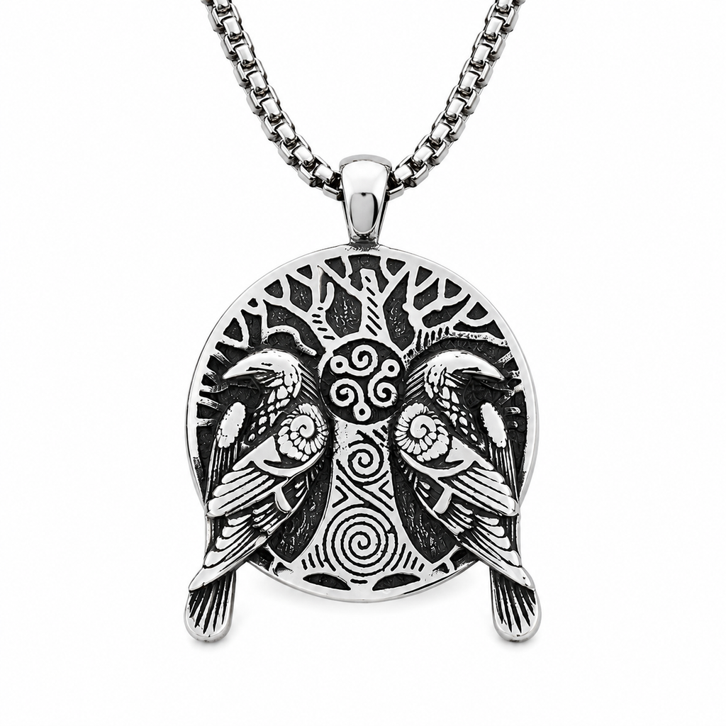 Odin's Ravens Hanger – Huginn & Muninn Pendant – Stainless Steel