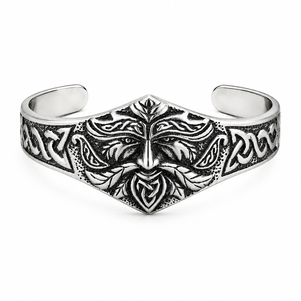 Viking Warrior Old Man Head Cuff Armband – Stainless Steel