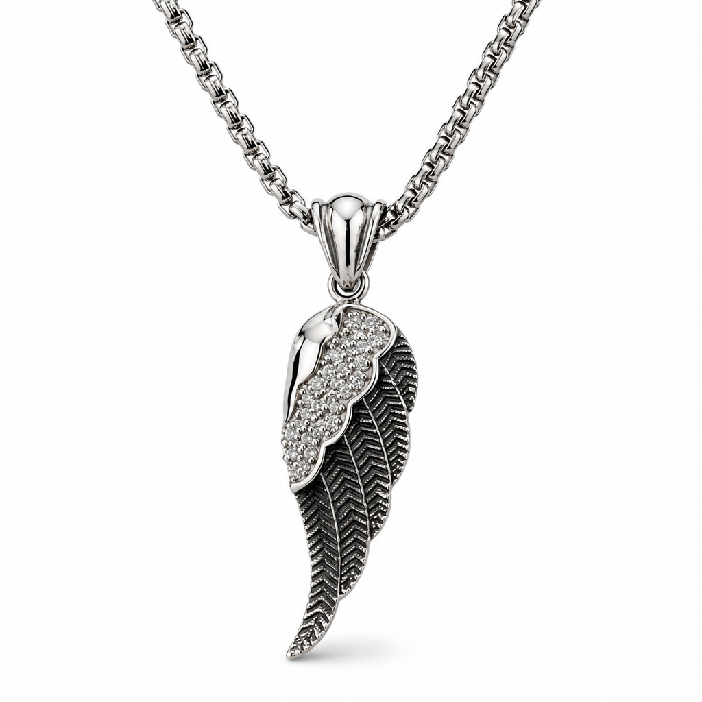 Valkyrie Wing with White Gems Hanger  – Stainless Steel