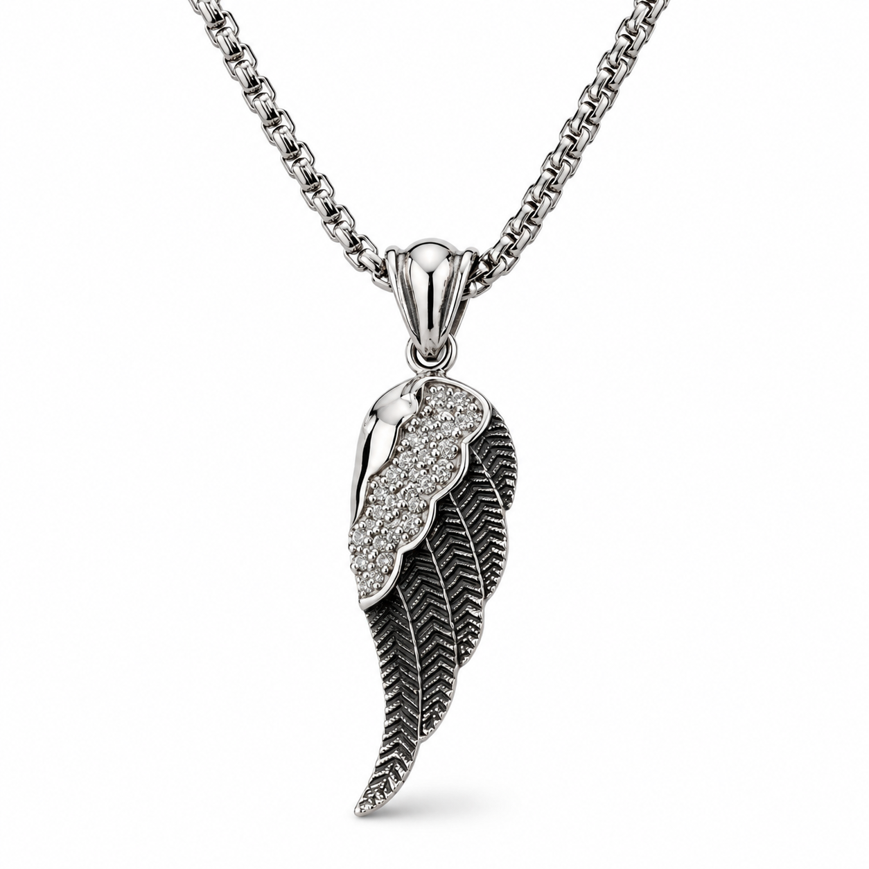 Valkyrie Wing with White Gems Hanger  – Stainless Steel