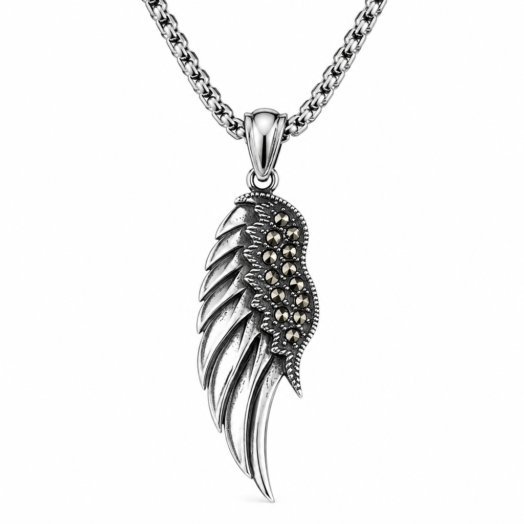 Valkyrie Wing Pendant with Gold Gems Hanger – Stainless Steel