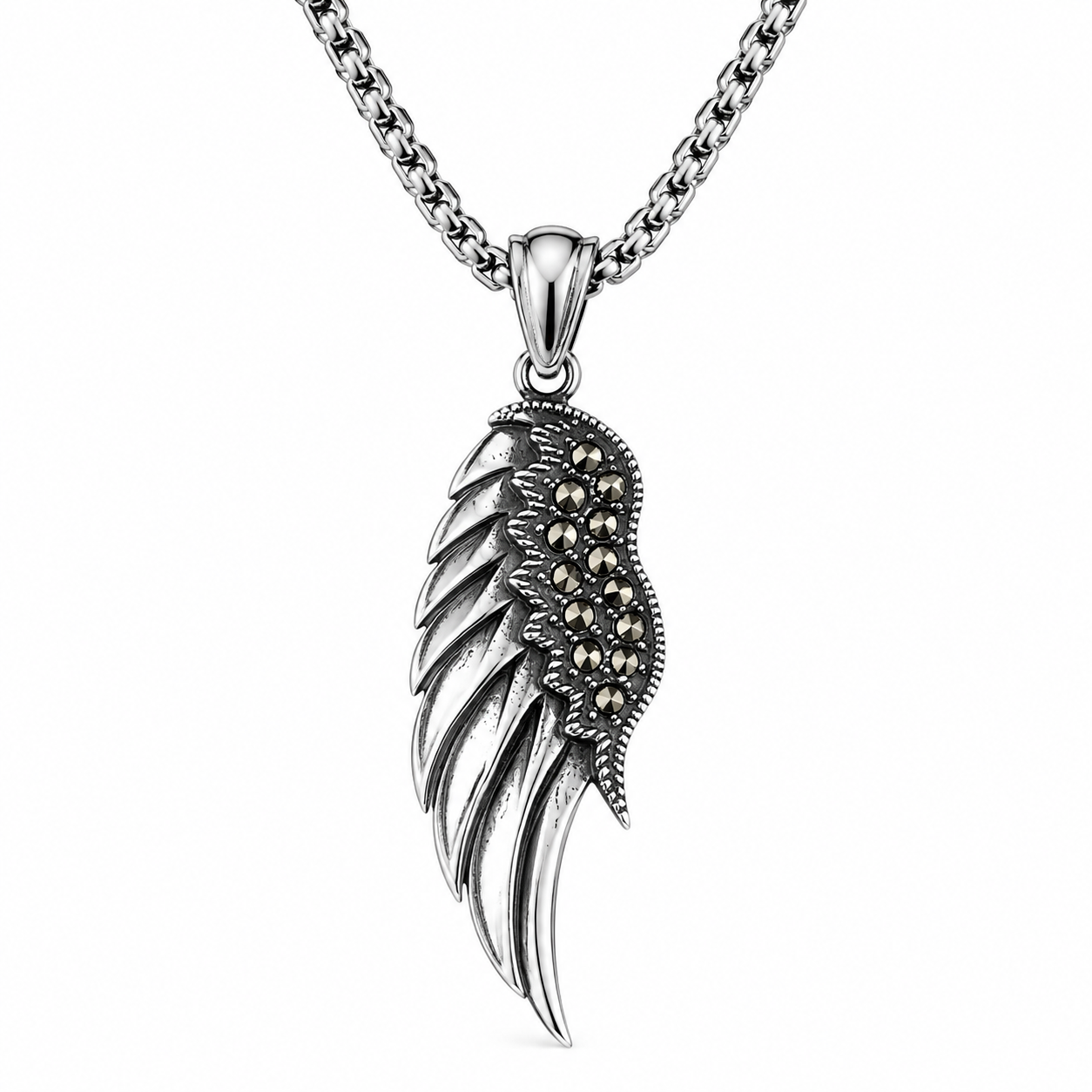 Valkyrie Wing Pendant with Gold Gems Hanger – Stainless Steel