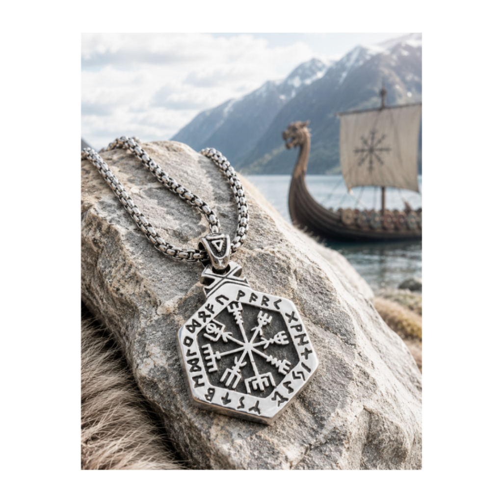 Northern Viking Hexagonal Vegvísir Hanger – Stainless Steel