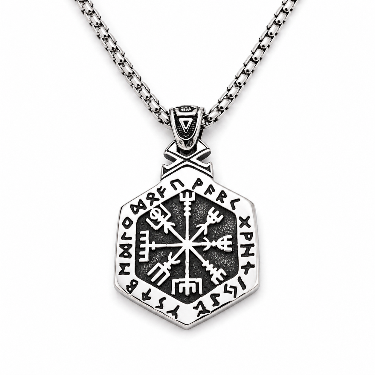 Northern Viking Hexagonal Vegvísir Hanger – Stainless Steel
