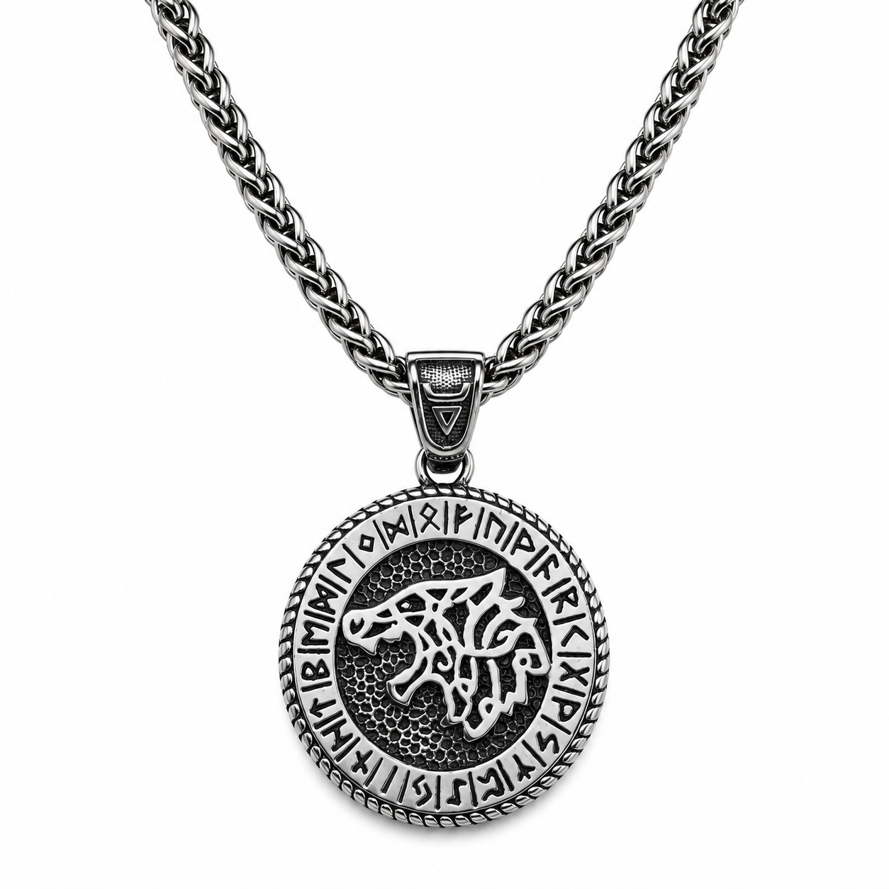 Nordic Viking Runes Coin Wolf Hanger– Stainless Steel