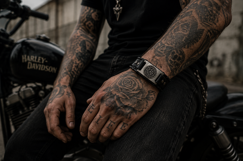 Viking Leren Armband met Vegvísir Symbool – Zwart & Staal