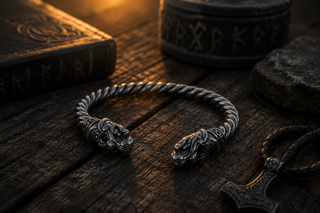Fafnir Dragehode Armband – Zilverkleurig Viking Design