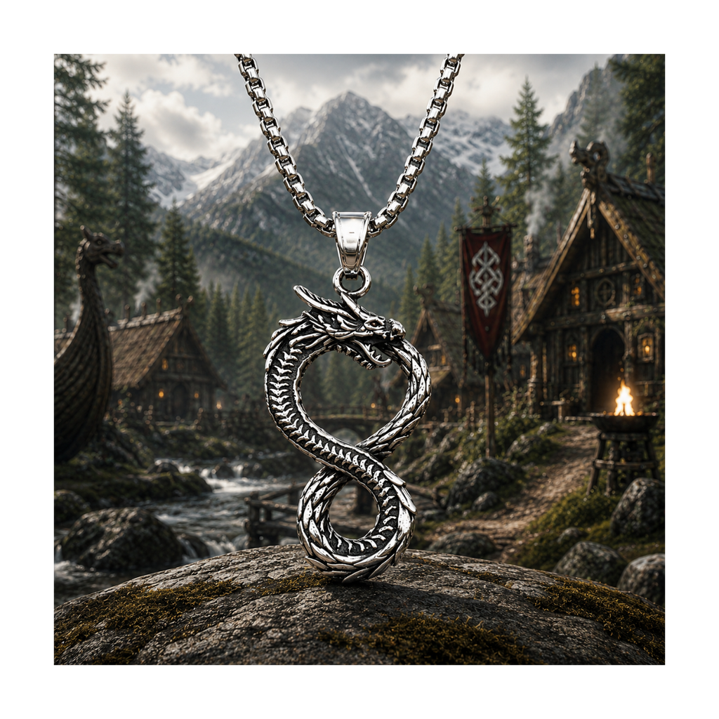 Norse Dragon Infinity Hanger – Stainless Steel Zilverkleurig