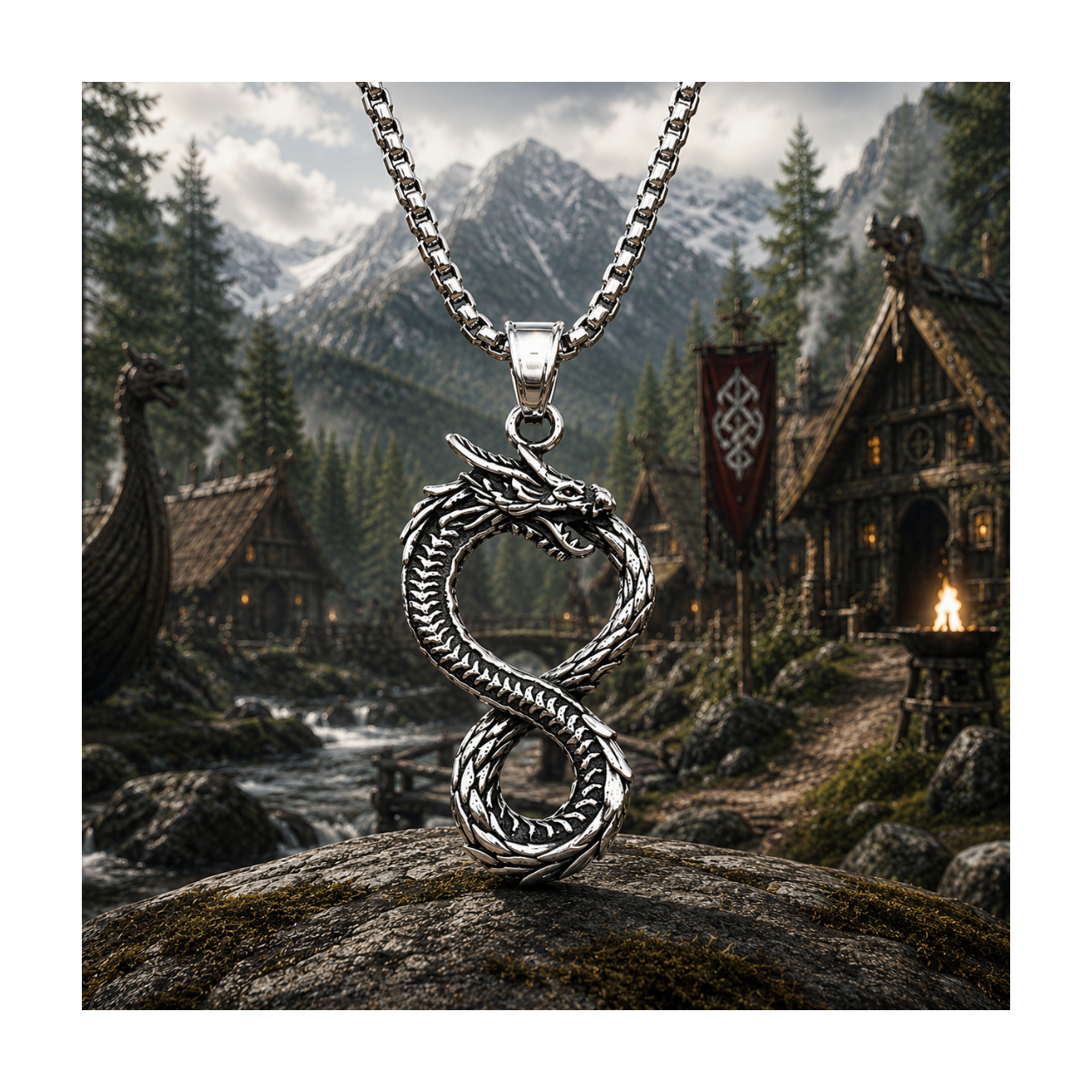 Norse Dragon Infinity Hanger – Stainless Steel Zilverkleurig
