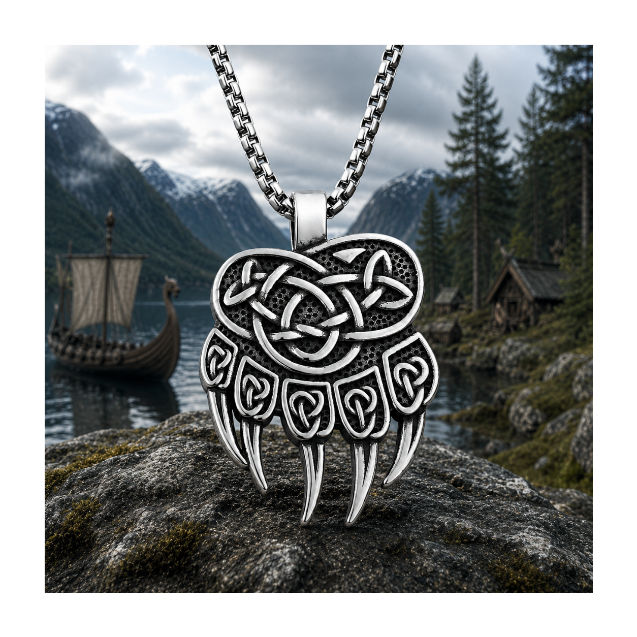 Viking Knot Bear Claw Hanger – Stainless Steel