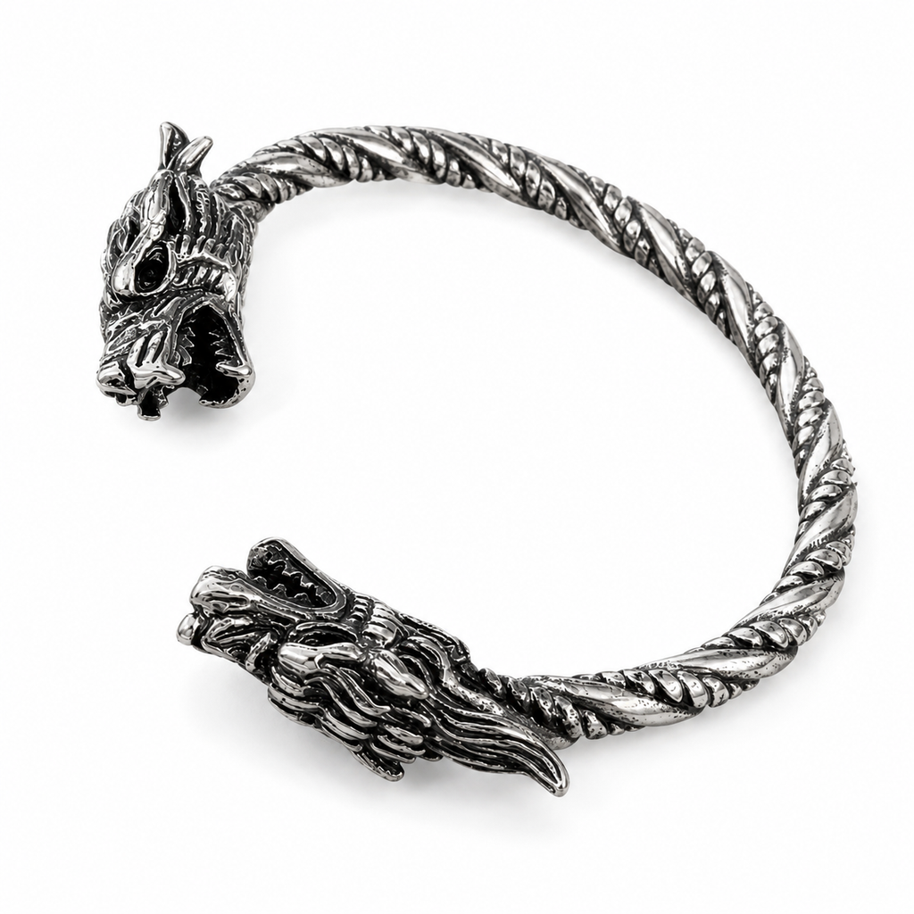 Fafnir Dragehode Armband – Zilverkleurig Viking Design