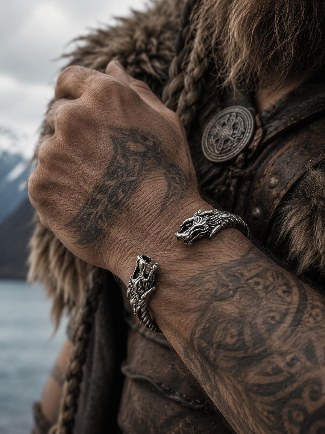Fafnir Dragehode Armband – Zilverkleurig Viking Design